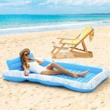 Inflatable Adult Pool Lounger Float - BAIAI Large Beach Sun Tanning Floaty Raft Sunbathing Water Lounge Floaties Tub with Drink Holder - Blow Up River & Lake Suntan Floating Swimming Mattress Mat(XXL)