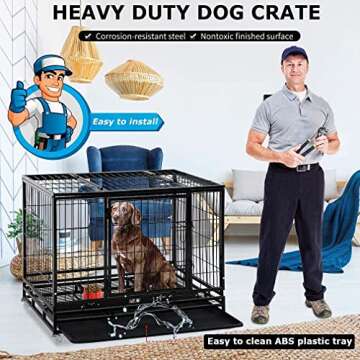 FDW Dog Crate Dog Cage Dog Kennel for Large Dogs Heavy Duty 36 Inches Pet Playpen for Training Indoor Outdoor with Plastic Tray Double Doors & Locks Design