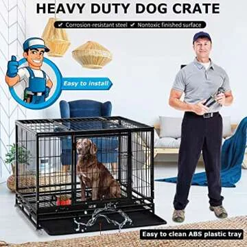 FDW Dog Crate Dog Cage Dog Kennel for Large Dogs Heavy Duty 36 Inches Pet Playpen for Training Indoor Outdoor with Plastic Tray Double Doors & Locks Design