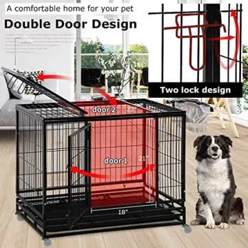 FDW Dog Crate Dog Cage Dog Kennel for Large Dogs Heavy Duty 36 Inches Pet Playpen for Training Indoor Outdoor with Plastic Tray Double Doors & Locks Design