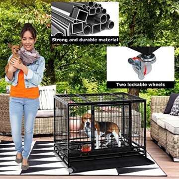 FDW Dog Crate Dog Cage Dog Kennel for Large Dogs Heavy Duty 36 Inches Pet Playpen for Training Indoor Outdoor with Plastic Tray Double Doors & Locks Design