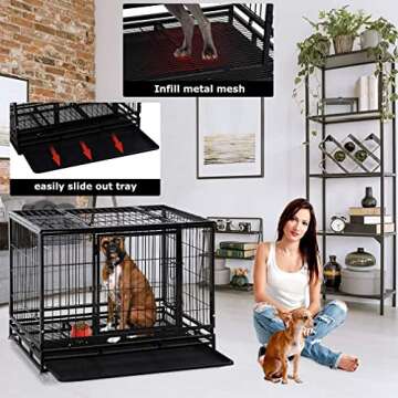 FDW Dog Crate Dog Cage Dog Kennel for Large Dogs Heavy Duty 36 Inches Pet Playpen for Training Indoor Outdoor with Plastic Tray Double Doors & Locks Design