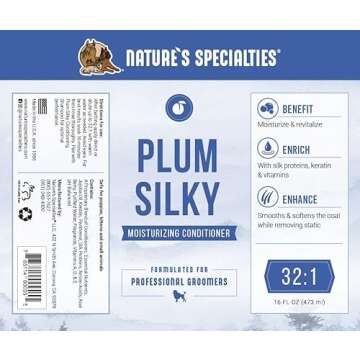 Nature's Specialties Plum Silky Dog Conditioner Concentrate for Pets, Natural Choice for Professional Groomers, Keratin and Silk Proteins, Made in USA, 16 oz