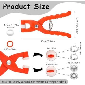 100 Sets of Metal Snaps Buttons, Metal Snaps Buttons with Fastener Pliers Press Tool Kit, Five Claw ...