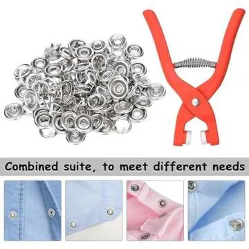 100 Sets of Metal Snaps Buttons, Metal Snaps Buttons with Fastener Pliers Press Tool Kit, Five Claw Buckle Installation Tool Set for Clothing Leather Sewing
