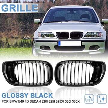 uxcell 2pcs Glossy Black Front Hood Kidney Grille Grill for BMW E46 2002-2005 4D Sedan 320i 325i 325xi 330i 330xi