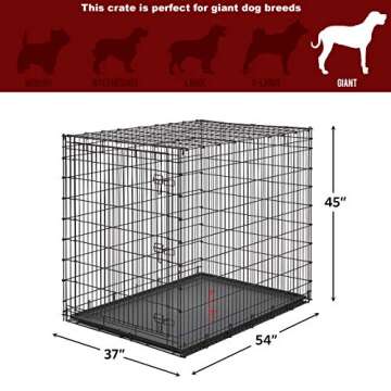Midwest Homes for Pets Ginormous Single Door 54-Inch Dog Crate for XXL Dogs Breeds; Great Dane, Mastiff, St. Bernard, Drop Pin Assembly Requires Two People; Divider Panel Not Included; Black: SL54