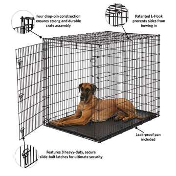 Midwest Homes for Pets Ginormous Single Door 54-Inch Dog Crate for XXL Dogs Breeds; Great Dane, Mastiff, St. Bernard, Drop Pin Assembly Requires Two People; Divider Panel Not Included; Black: SL54
