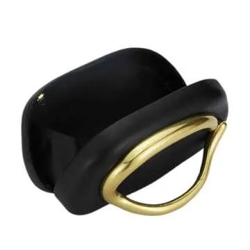 Tasysain Women PU Leather Metal Handle Handbag Trendy Commuting Compact Stone Purse Hand-held Causal Shoulder Clutch Bag (Black)