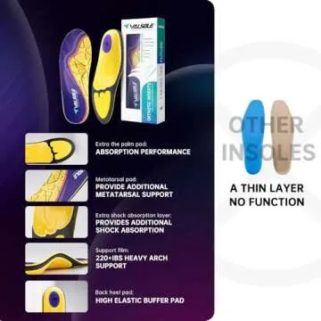 VALSOLE Plantar Fasciitis Insoles for Men Women - 220+lbs Heavy Duty Support Pain Relief Orthotics -...