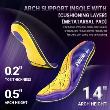 VALSOLE Plantar Fasciitis Insoles for Men Women - 220+lbs Heavy Duty Support Pain Relief Orthotics - High Arch Insoles - for Flat Feet - Metatarsalgia - Arch Pain - Heel Pain - Work Boot Shoe Insole