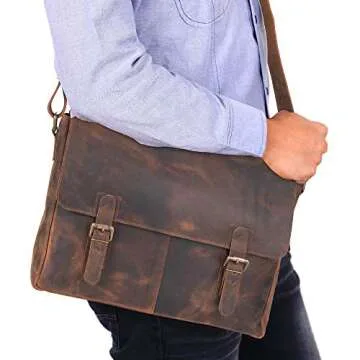 Moonster Full Grain Leather Messenger Bag with Padded Compartment