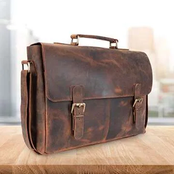 Moonster Full Grain Leather Messenger Bag with Padded Compartment