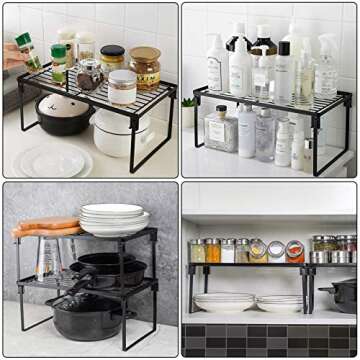 Tomorotec [2 Pack] Stackable Kitchen Storage Shelf Rack, Foldable Spice Rack Cabinet Organization St...