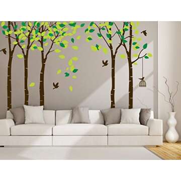 Amaonm 104"x71" Giant Large Jungle 5 Trees Wall Decals Green Leaves and Fly Birds Wallpaper Wall Dec...