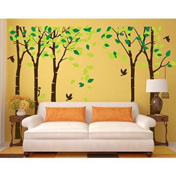 Amaonm 104"x71" Giant Large Jungle 5 Trees Wall Decals Green Leaves and Fly Birds Wallpaper Wall Decor DIY Vinyl Wall Stickers for Kids Bedroom Living Room Nursery Rooms Offices Walls (Brown Tree)