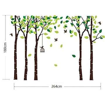 Amaonm 104"x71" Giant Large Jungle 5 Trees Wall Decals Green Leaves and Fly Birds Wallpaper Wall Decor DIY Vinyl Wall Stickers for Kids Bedroom Living Room Nursery Rooms Offices Walls (Brown Tree)