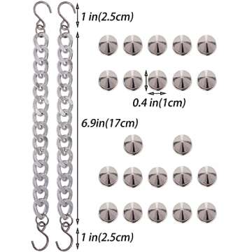 GIDDITZ 24PCS Metal Shoe Chains Punk Rivet Cone Spike Shoe Charms Bling Chain Decoration Sandals for Women Girls Man Party Favors Birthday Gifts Sliver