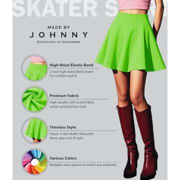 MBJ WB211 Women's Basic Versatile Stretchy Flared Skater Skirt for Girls in Neon Lime