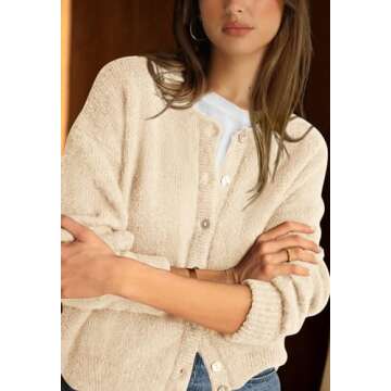 PRETTYGARDEN Long Sleeve Crewneck Button Down Womens Sweaters Spring Open Front Chunky Cardigan Swea...