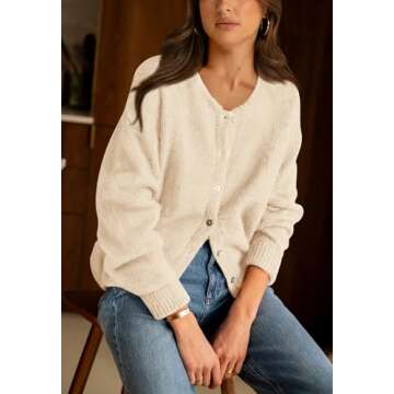 PRETTYGARDEN Long Sleeve Crewneck Button Down Womens Sweaters Spring Open Front Chunky Cardigan Sweaters for Women 2025 (Apricot, Small)