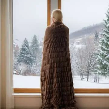 BATTILO HOME Rust Brown Faux Fur Throw Blanket for Bed, Large Double Side Reversible Ruched Rabbit Fur Blanket for Couch, Bed, Cozy Blanket Soft Warm Mink Blanket, 60x80 Inches