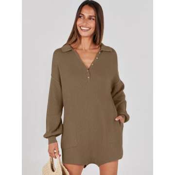 Stylish Caracilia Women Sweater Romper with Pockets for Fall