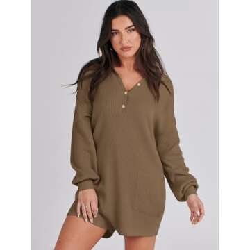 Stylish Caracilia Women Sweater Romper with Pockets for Fall