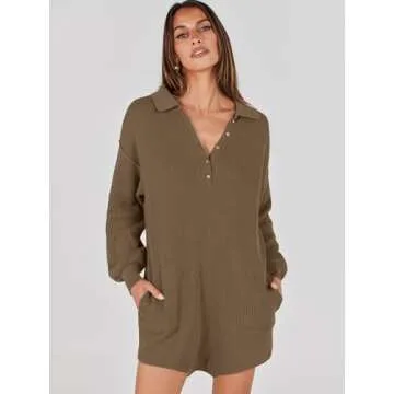 Stylish Caracilia Women Sweater Romper with Pockets for Fall