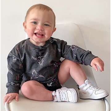 Omkzanbi Western Baby Girl Boy Clothes Sweatshirt Romper Cow Printed Bodysuit Long Sleeve Onesie New...