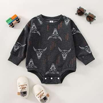 Omkzanbi Western Baby Girl Boy Clothes Sweatshirt Romper Cow Printed Bodysuit Long Sleeve Onesie Newborn Fall Winter Outfits (Dark Grey cow printed, 0-6 Months)