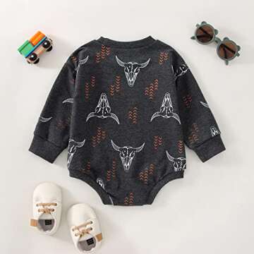 Omkzanbi Western Baby Girl Boy Clothes Sweatshirt Romper Cow Printed Bodysuit Long Sleeve Onesie Newborn Fall Winter Outfits (Dark Grey cow printed, 0-6 Months)