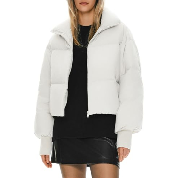 Orolay Womens Winter Oversized Short Down Jacket Crop Zip Puffer Coat White S