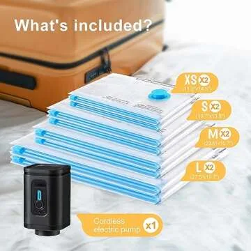 UPGOGO Travel Vacuum Bags with Prtable Electric Pump (Combo 8 Pack),Vacuum Seal Bags for Clothing,Sp...