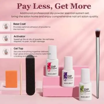 Modelones Dip Powder Nail Kit Starter, 4 Colors Nude Pink Bubble Bath Glitter Snow White Skin Nail Dip Powder Kit with Dip Powder Liquid Set Base Top Activator DIY Kit