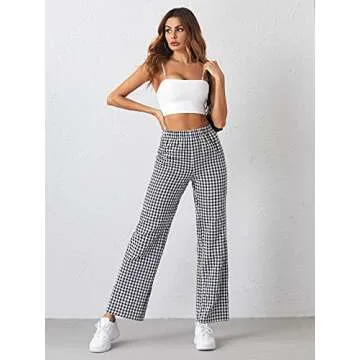 Stylish Gingham Trousers for Women - High Waisted Comfort