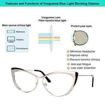 Voogueme Vooglam Cat Eye Silver Blue Light Blocking Glasses for Women Annabelle VFM0176-01