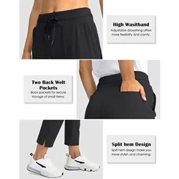 Soothfeel Women's Pants with 4 Pockets 7/8 Stretch High Waisted Sweatpants Travel Athletic Work Golf Pants for Women(Black, Small)