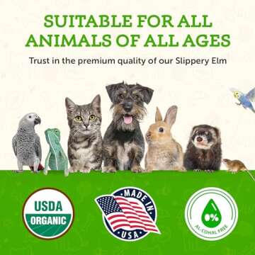 Animal Essentials Slippery Elm - Herbal Extract for Dogs and Cats, Promotes Healthy Digestion, Bowel Function, Certified Organic Herbs, All Natural, Respiratory Health, Liquid Formula - 1 Fl Oz