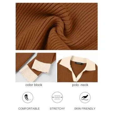 MEROKEETY Women's 2024 Fall Long Sleeve V Neck Shirts Trendy Casual Ribbed Knit Sweater Tee Tops, Brown, Medium