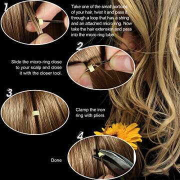 Chuangdi Sew in Hair Extension Tool Kit, 600 Silicone Lined Micro Ring Beads 1 Pliers 2 Hook Needle Pulling Loop 10 Curved Hair Needle 4 Alligator Clips 1 Comb 100 Black Mini Rubber Band