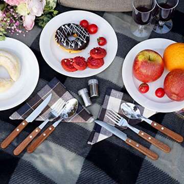 Picnic Backpack for 4 Person Picnic Set with Insulated Bag and Waterproof Picnic Blanket for Family Outdoor Camping - Khaki