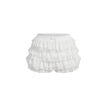 BEAUDRM Women's Y2k Ruffle Shorts - Trendy Layered Lace Bloomer Shorts