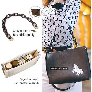 OAikor Upgraded Purse Insert Organizer Bag Fit Toiletry Pouch 26 Premium Microfiber Leather with D Rings, Waterproof Bag Insert for lv Pouch 26 Khaki (Large-26, Beige)