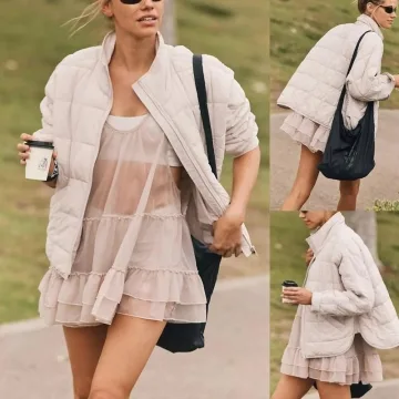 Yeokou Women's Oversized Splice Quilted Lightweight Puffer Jacket