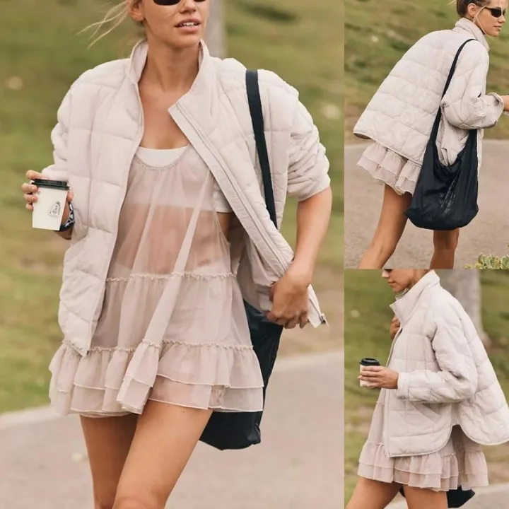 Yeokou Women's Oversized Splice Quilted Lightweight Puffer Jacket