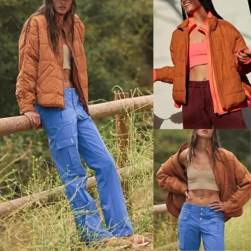 Yeokou Women's Oversized Splice Quilted Lightweight Puffer Jacket