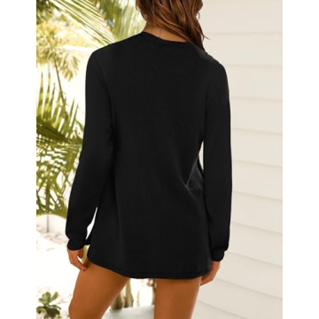 NENONA Women's 2025 Casual Two Piece Knit Outfits Long Sleeve Tunic Sweaters Top and Shorts Lounge Sets,Black,XL