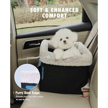 BurgeonNest Dog Carseat for Small Dogs, Puppy Portable Pet Booster Seat for Car with Upgrade Base Design, Adjustable Straps, with Storage Pockets, Clip-On Leash Portable Puppy Car Travel Carrier Bed