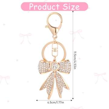 Gold Bow Keychain Rhinestone Bag Charms for Handbags Shiny Purse Charms Cute Keychain for Girls Wome...